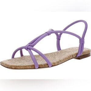 Vince Womens Hazen Purple Leather Flats Slingback T-Strap Sandals Shoes NWT